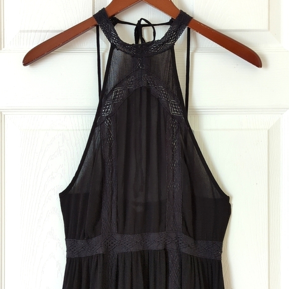 Intimately Free People Falling For You Lace Inset Halter Mini Slip Dress Black S - Picture 2 of 15